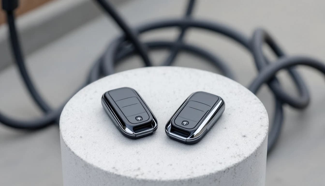 Mobile locksmith adding a spare smart key to a luxury electric vehicle in a Frisco, Texas driveway