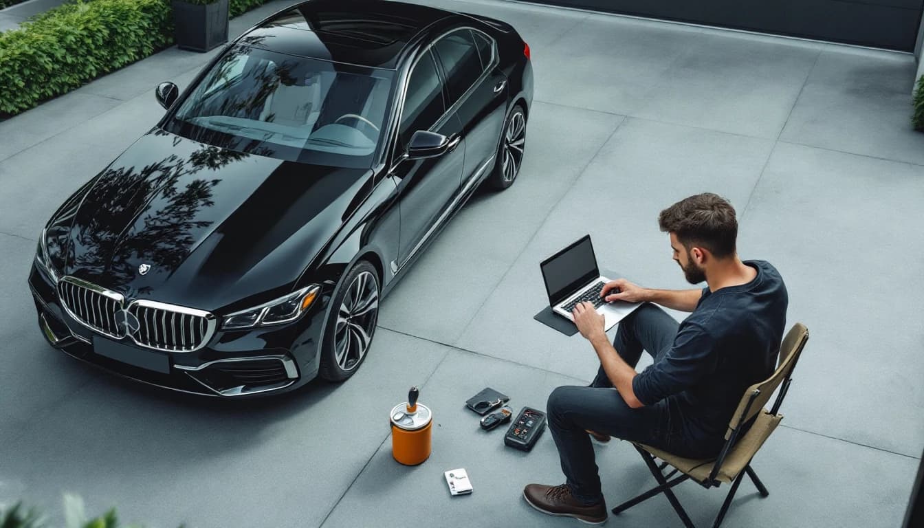 BMW smart key and dashboard during mobile key programming in Frisco, TX