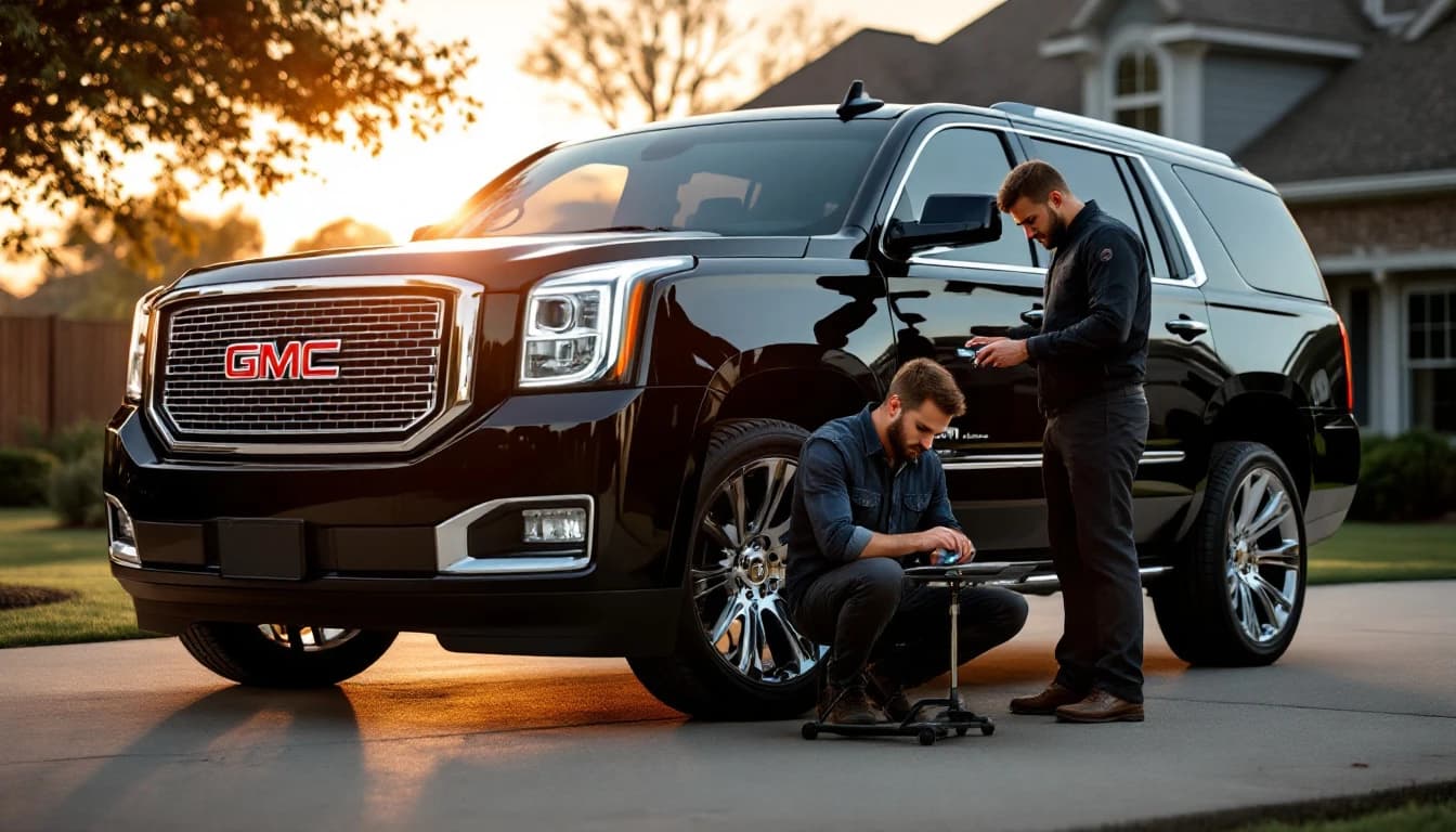 Mobile locksmith with a GMC Yukon Denali key fob on-site in Frisco, Texas