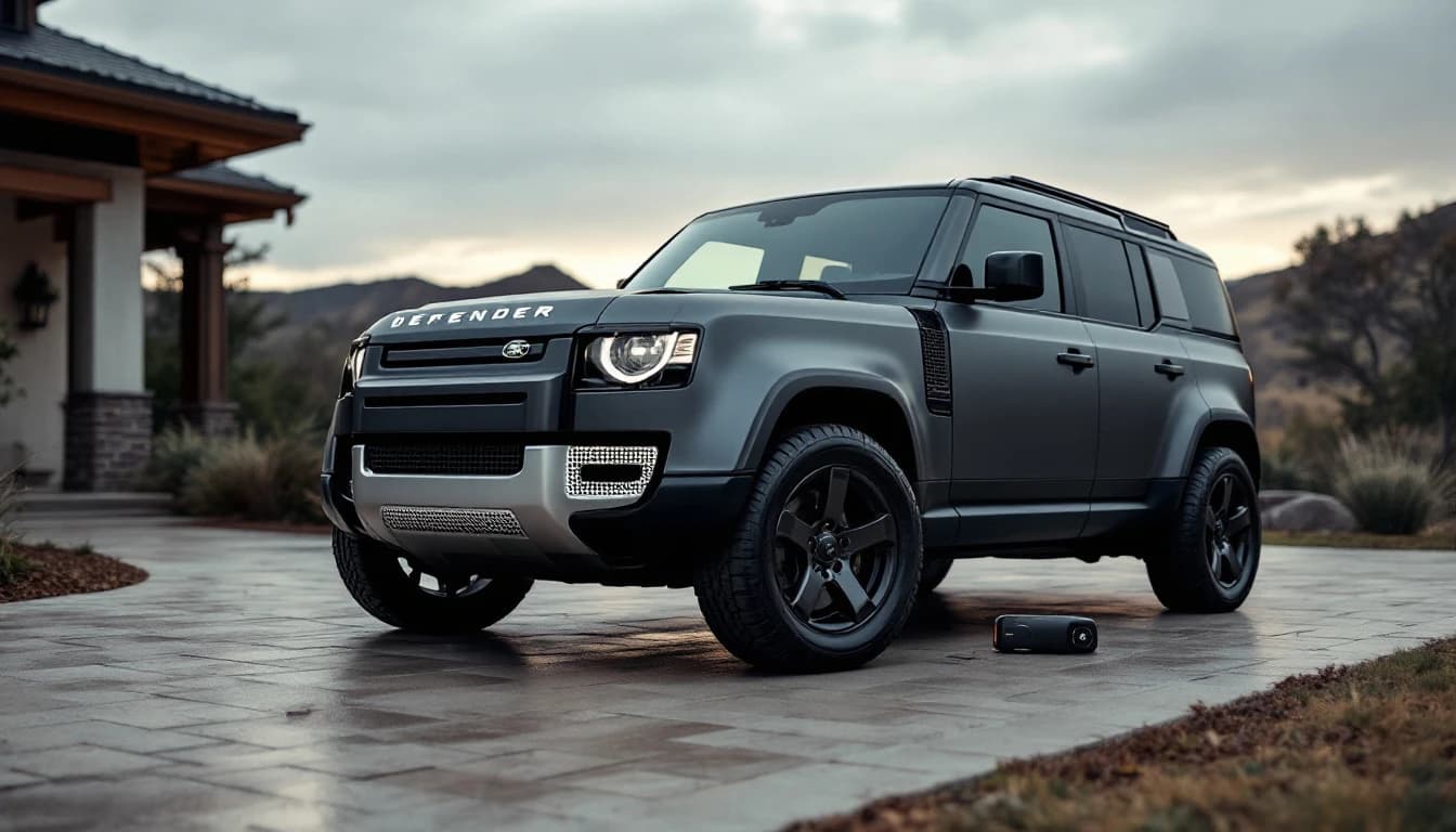 Mobile locksmith programming a Land Rover Defender smart key on-site in Frisco, Texas
