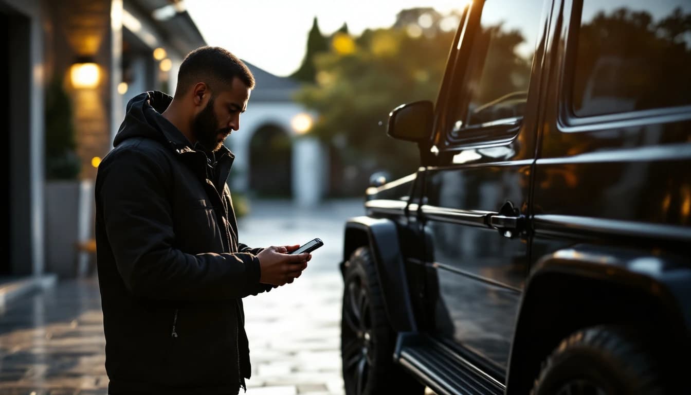 Mobile locksmith beside a Mercedes G-Class G-Wagon in Frisco, Texas