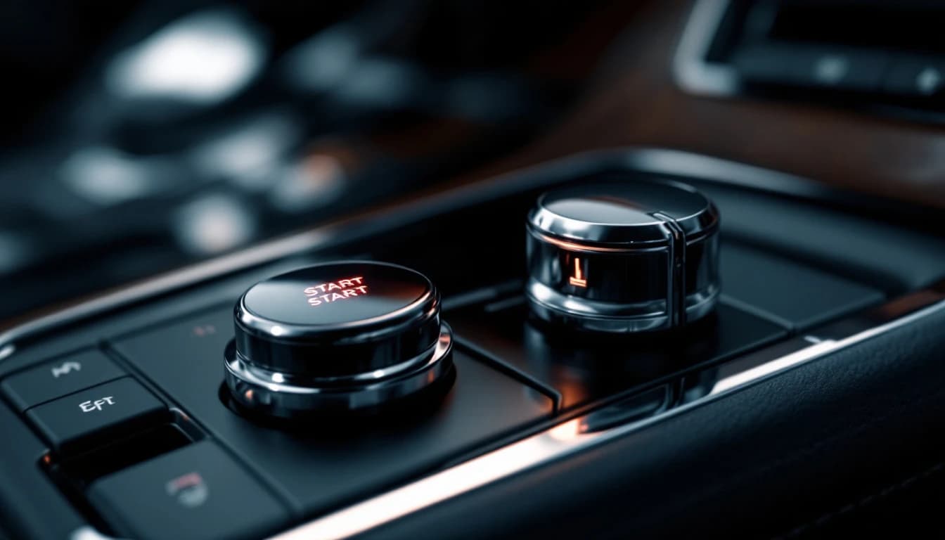 Mercedes-Benz smart key beside the ignition during mobile key service in Frisco, TX